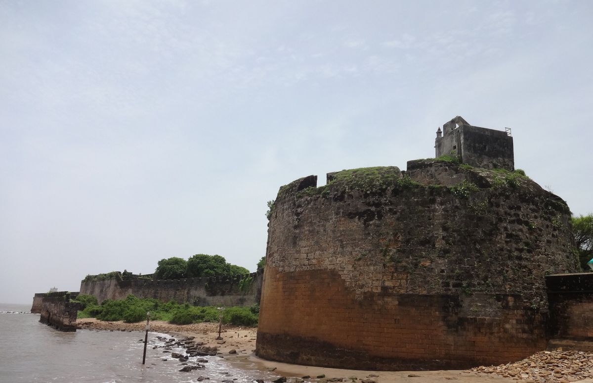 Stone bastion of Diu Fort on the seafront